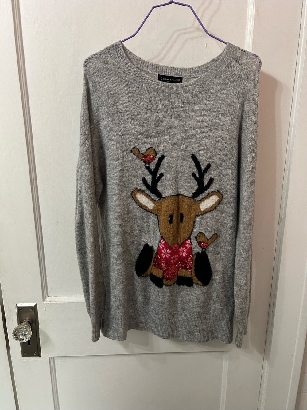 F&F Gray Crewneck Sweater with Reindeer Motif